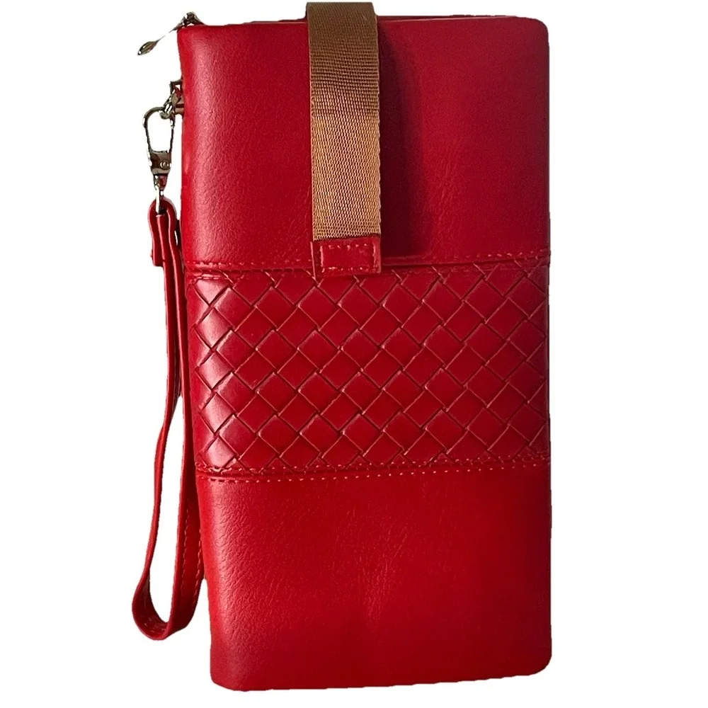 Saralyn NWOT Red Faux‎ Leather Wristlet Wallet Handpainted Yorkie Initialed